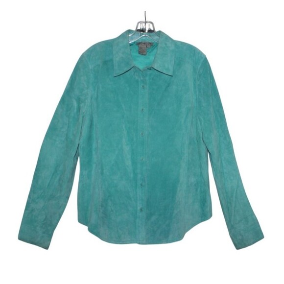 Vintage Co & Eddy Leather Suede Jacket Button Up Shirt Aqua Women's Size 14 - Picture 1 of 6